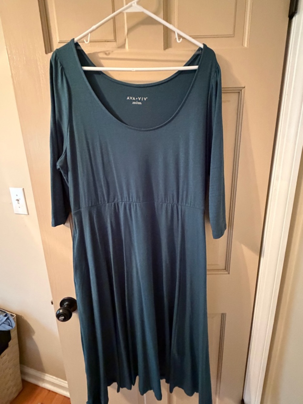 Ava & Viv Teal Long Sleeve Scoop Neck Fit-and-Flare Dress